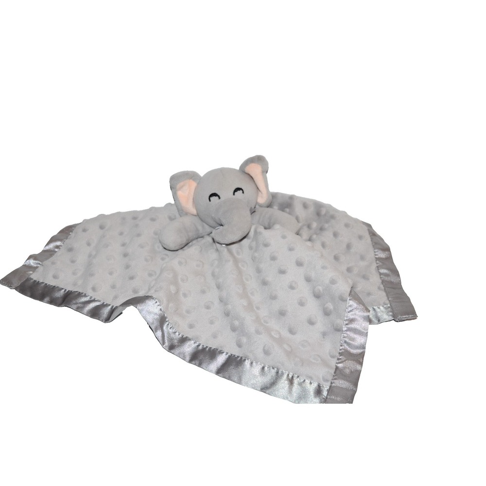 Pro Goleem Lt Gray Elephant Lovey Security Blanket Minky Dot Satin crinkle ears